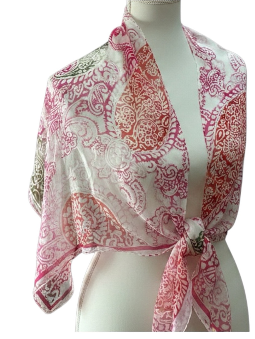 Anne Klein 100% Silk Long Scarf Pink Coral Paisley 68” x 18” Wrap